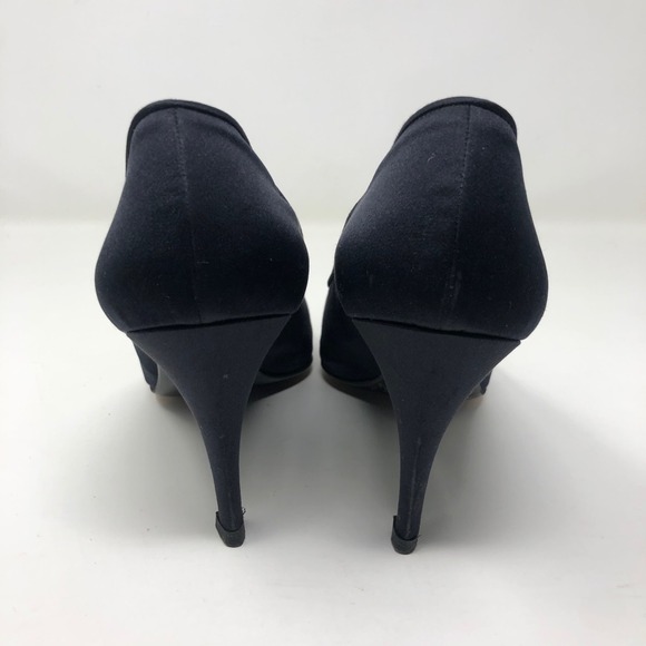 Vintage YSL Yves Saint Laurent Pumps Heels Womens 8 Black Satin Rhinestone - Picture 7 of 15
